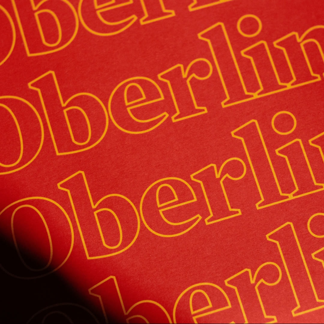 Close-up photograph of repeating Oberlin lettering